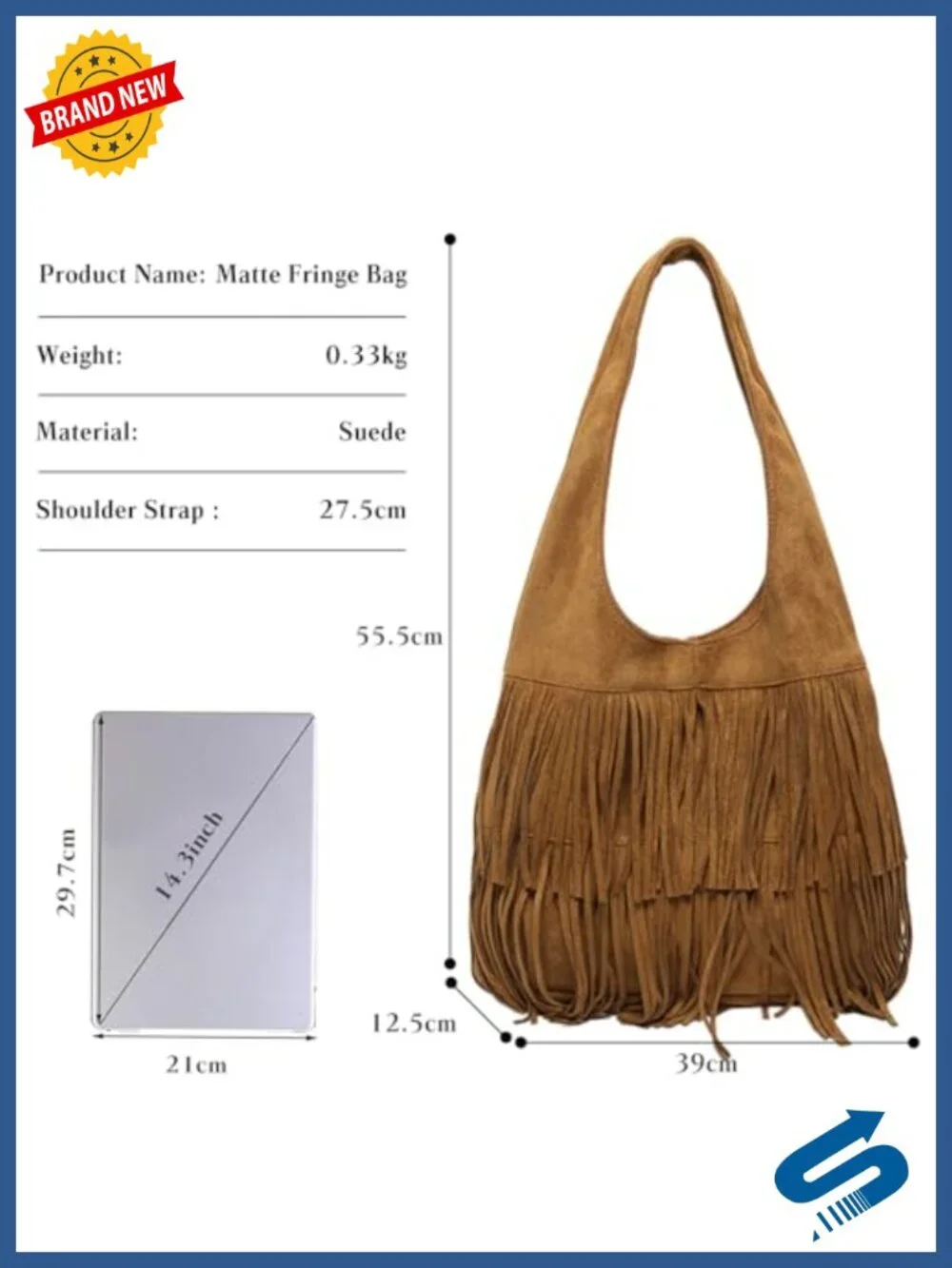 Vintage Fringe Hobo Bag with Tassel Suede Shoulder Tote Large